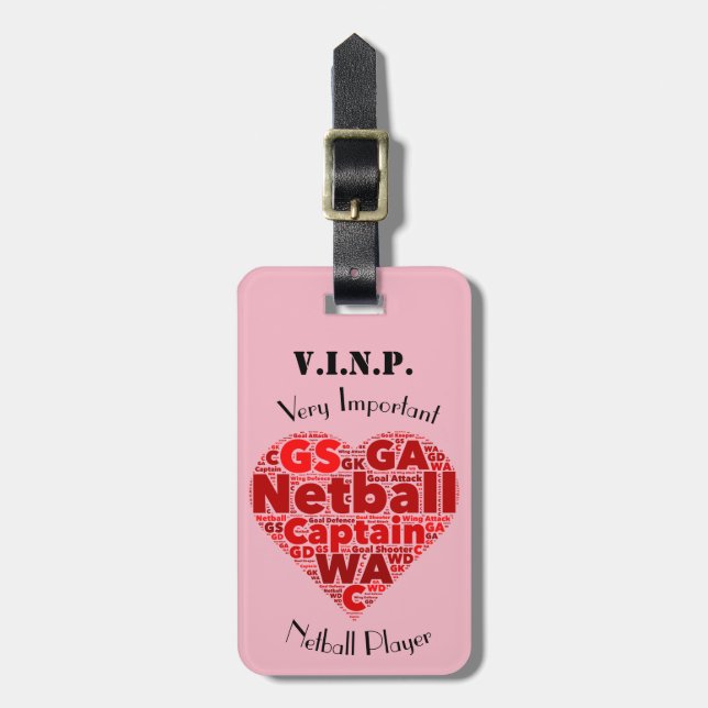 Personalised Heart Design Netball Captain Luggage Tag (Front Vertical)