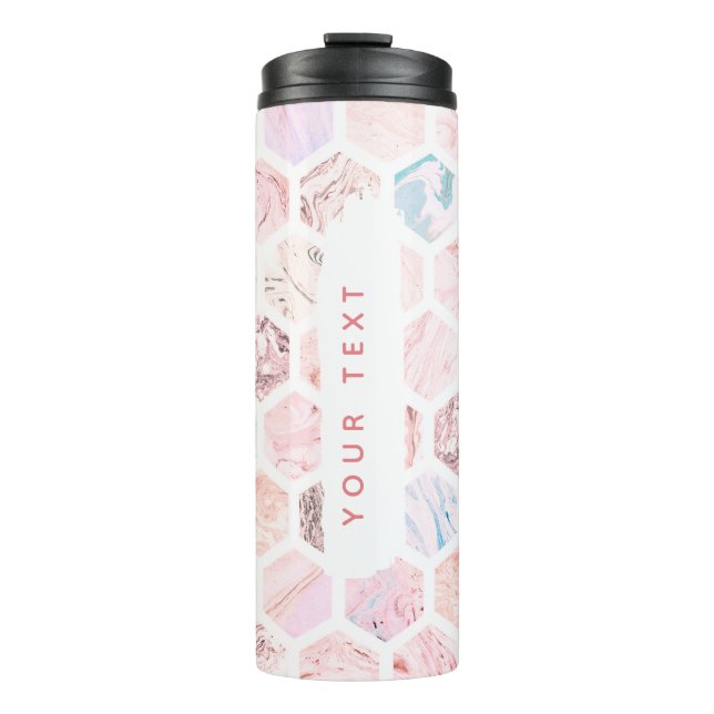 Personalised Hexagon Rose Marble Flask Thermal Tumbler (Front)