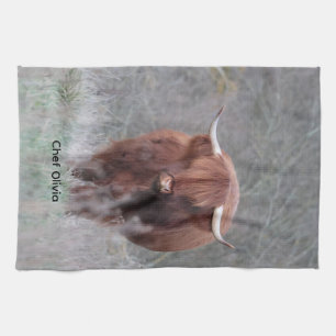 Personalised Highland Cow Teatowel Kitchen Towel