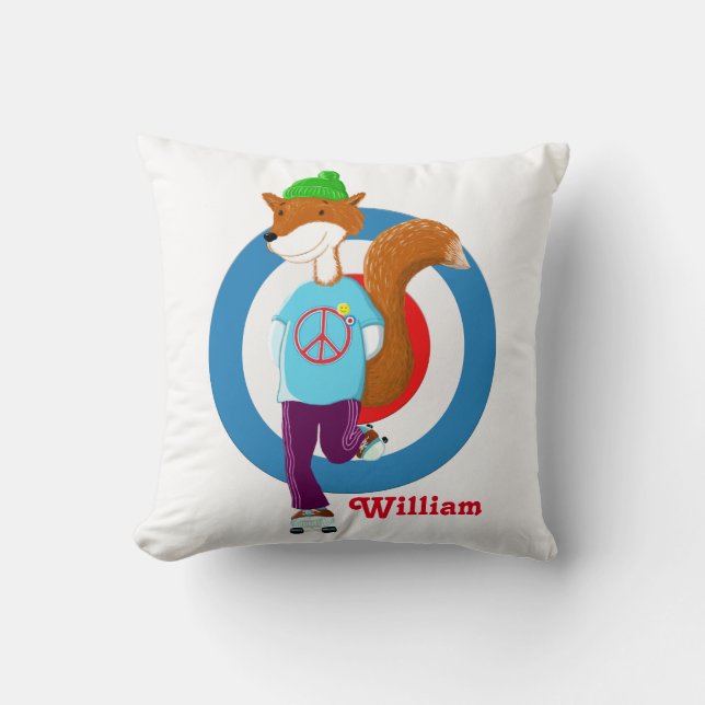 Personalised Hipster Fox Kids Throw Pillow (Front)