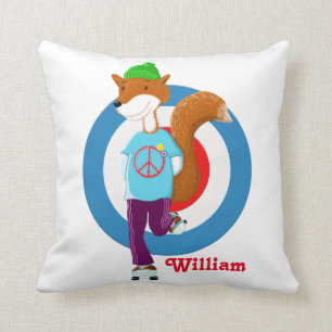 Personalised Hipster Fox Kids Throw Pillow