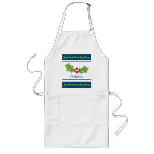 Personalised Holly & Berries Christmas Long Apron