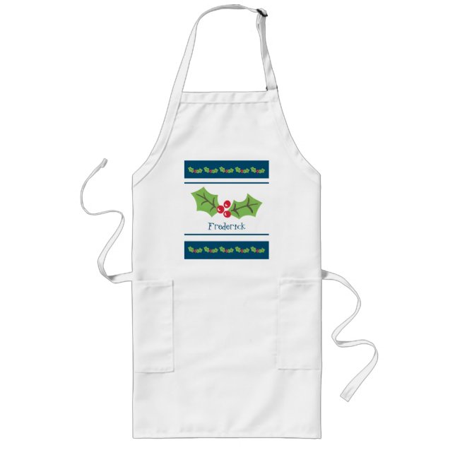 Personalised Holly & Berries Christmas Long Apron (Front)