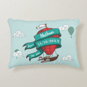 Personalised Hot Air Balloon Baby Birth Keepsake Accent Pillow