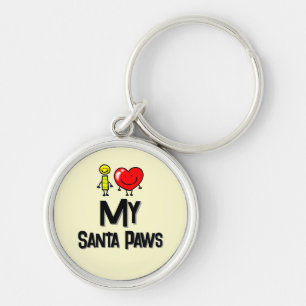 Personalised I Heart My Santa Paws Cute Heart Dog  Keychain