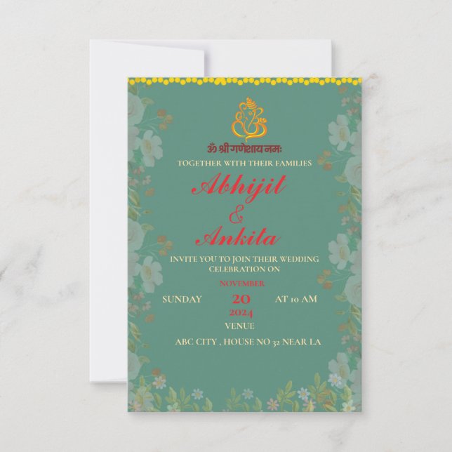 personalised Indian wedding invitation (Front)