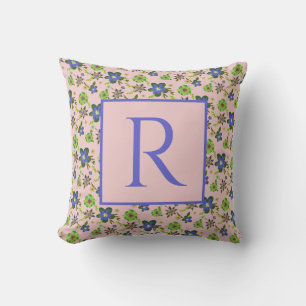 Personalised Initial Pink Purple Hibiscus Pattern Throw Pillow