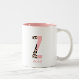 Personalised Initial Z Leopard Color Block Two-Tone Coffee Mug