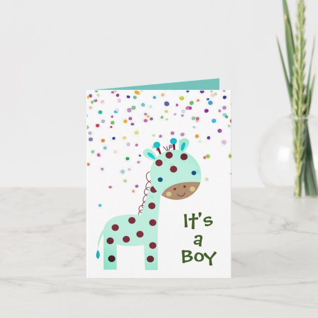 Personalised It's a Boy Card - Giraffe Confetti (Front)