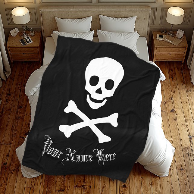 Personalised Jolly Roger Pirate Customisable Skull Fleece Blanket (Creator Uploaded)
