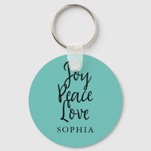 Personalised Joy Peace Love Inspirational Quote Keychain