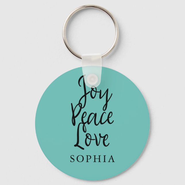Personalised Joy Peace Love Inspirational Quote Keychain (Front)