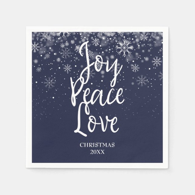 Personalised Joy Peace Love Navy Blue White Napkin (Front)