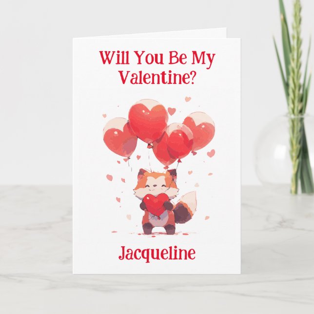 Personalised Kawaii Red Panda Valentine Card (Front)