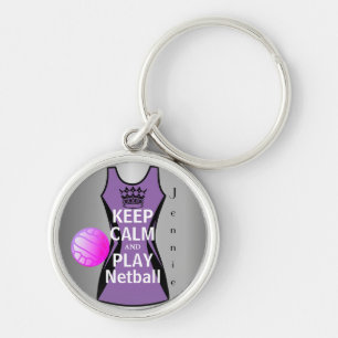 Personalised Keep Calm and Play Netball Design Keychain