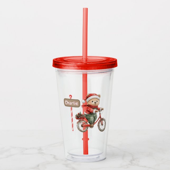 Personalised kids Christmas tumbler with straw (Front)
