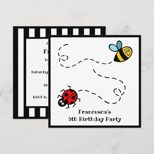 Personalised Ladybird and Bumblebee Invitation (Front/Back)