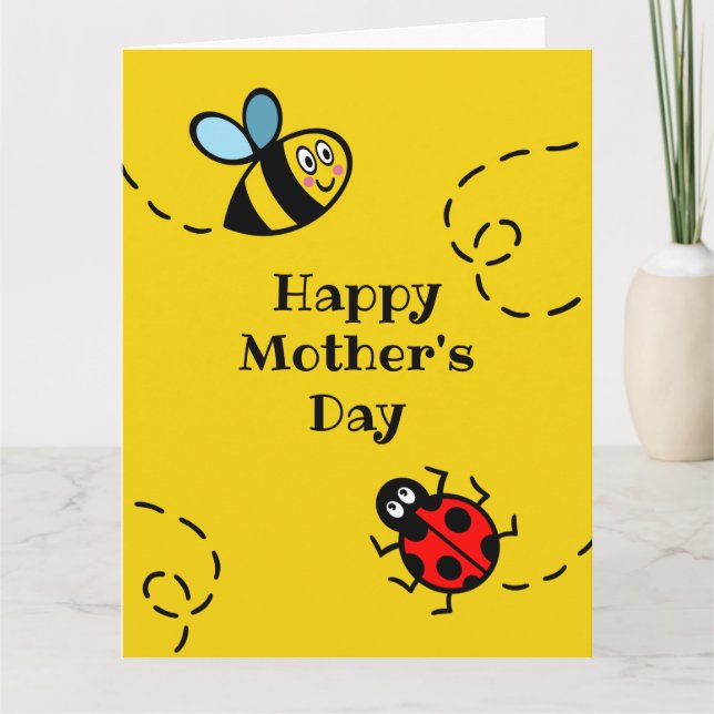 Personalised Ladybird + Bumblebee Mother's Day Car Card (Front)