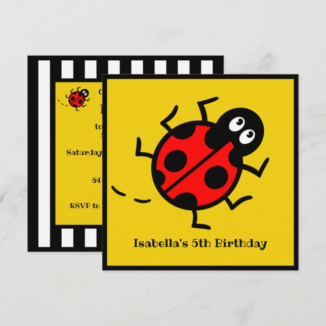 Personalised Ladybird Pattern Invitation (Front/Back)