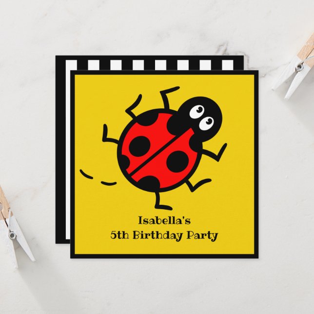 Personalised Ladybird Pattern Invitation (Front/Back In Situ)