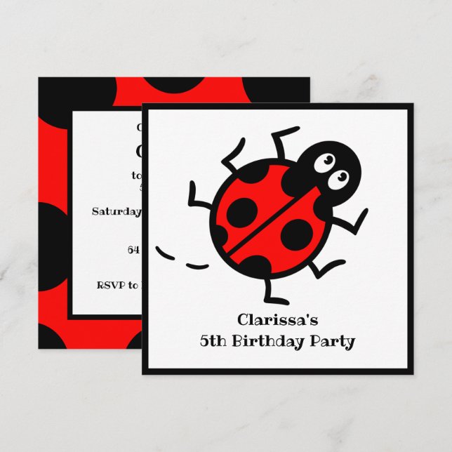 Personalised Ladybird Pattern Invitation (Front/Back)
