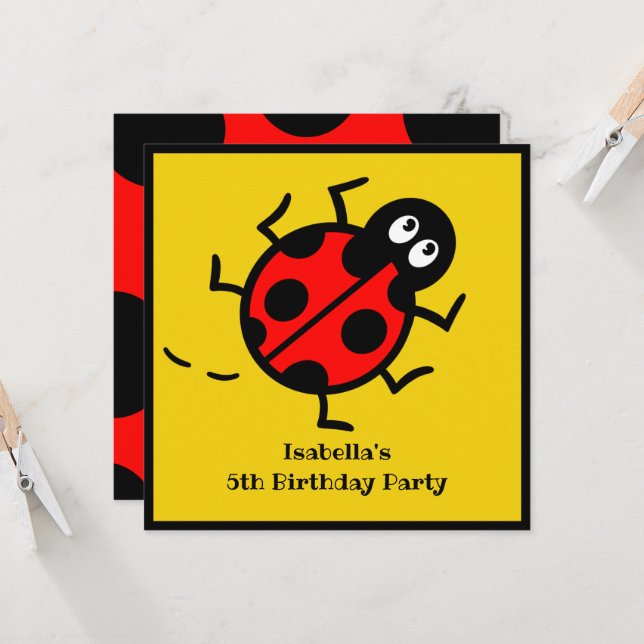 Personalised Ladybird Pattern Invitation (Front/Back In Situ)