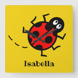 Personalised Ladybird Pattern Square Wall Clock