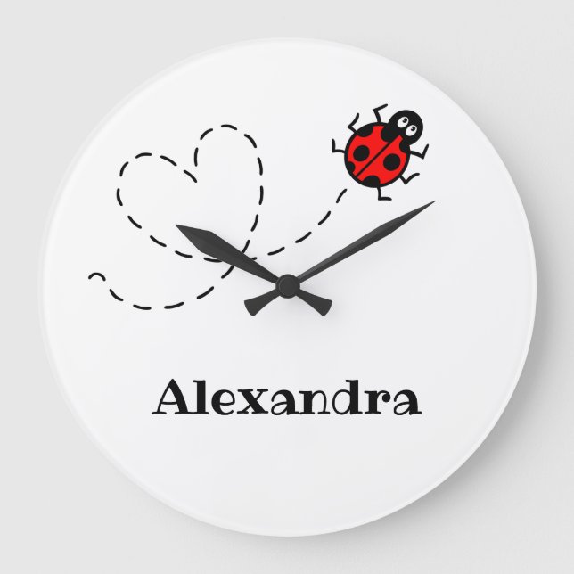 Personalised Ladybird Pattern Wall Clock (Front)