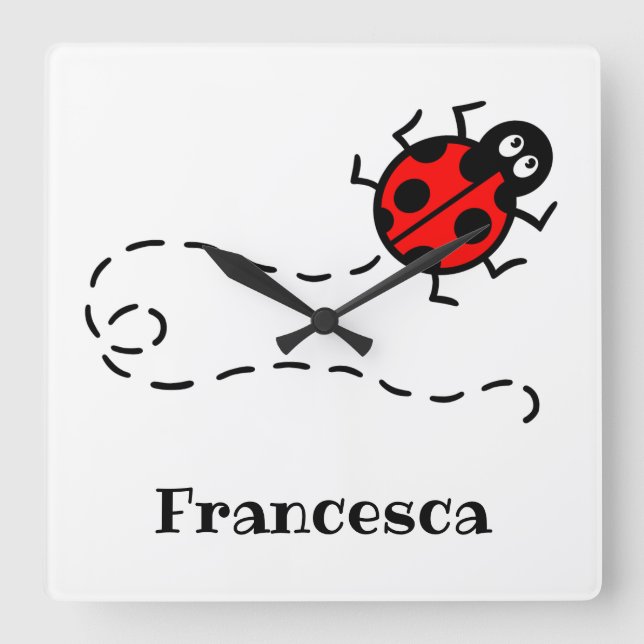 Personalised Ladybird Pattern Wall Clock (Front)