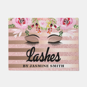 Personalised Lashes Rose Gold Glitter Floral Doormat