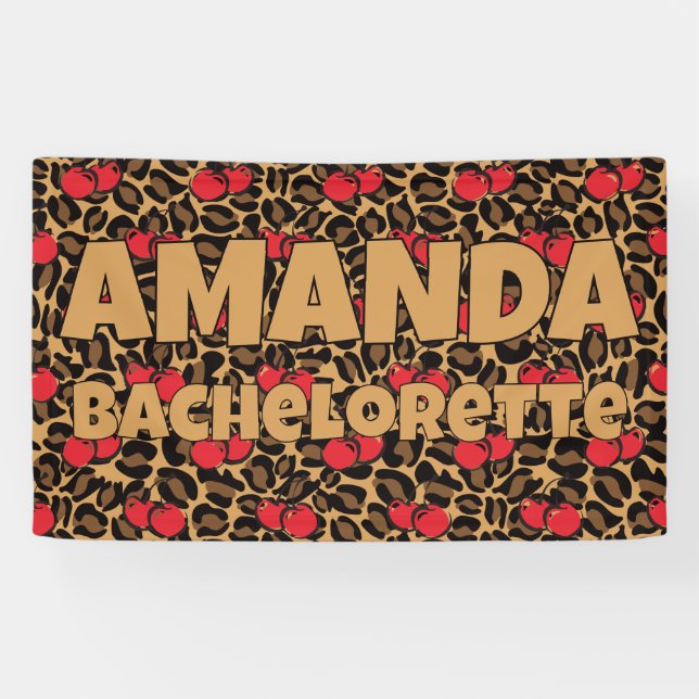 Personalised Leopard Cherries Bachelorette Party Banner (Horizontal)