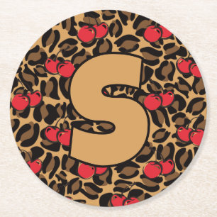 Personalised Leopard Cherries Round Paper Coaster