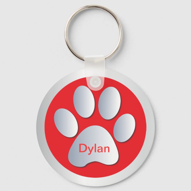 Personalised letter D dogs name tag paw print Keychain (Front)