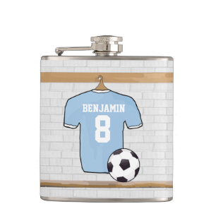 Personalised Light Blue Football Soccer Jersey Hip Flask