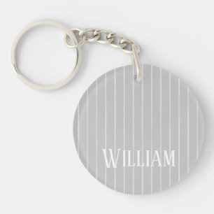 Personalised light grey pinstripes keychain