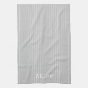 Personalised light grey pinstripes kitchen towel