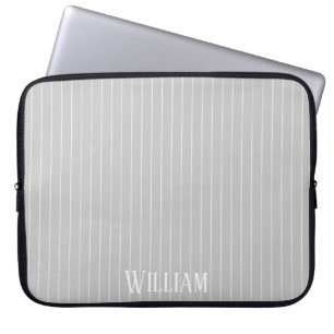 Personalised light grey pinstripes laptop sleeve