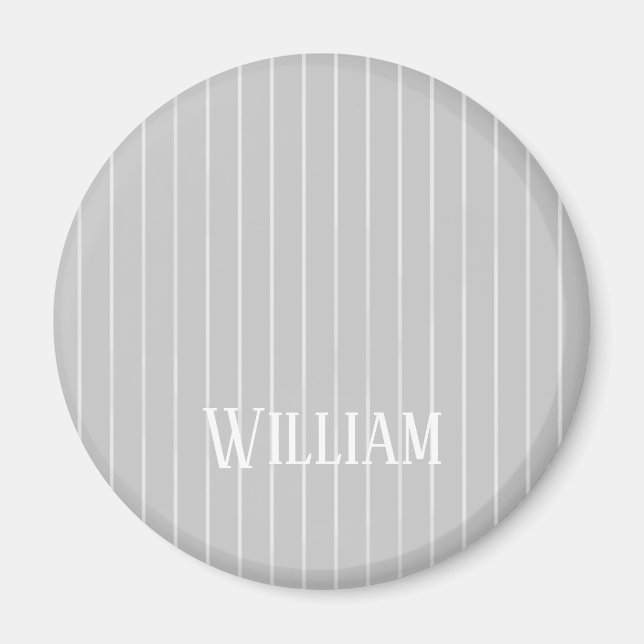 Personalised light grey pinstripes magnet (Front)