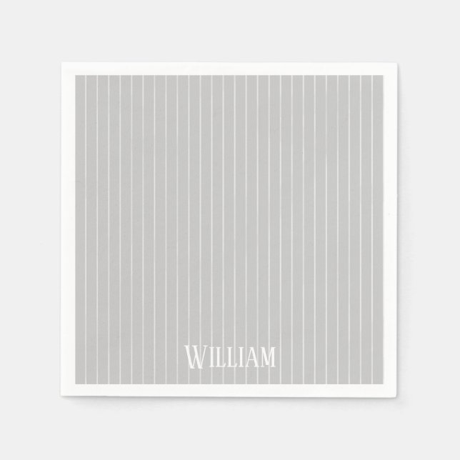 Personalised light grey pinstripes napkin (Front)