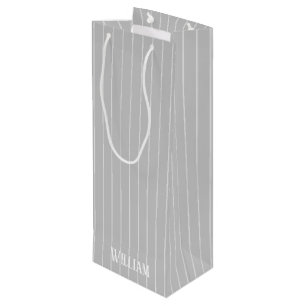 Personalised light grey pinstripes wine gift bag