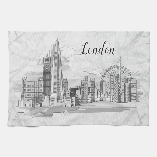 Personalised London Black & White Tea Towel (Horizontal)
