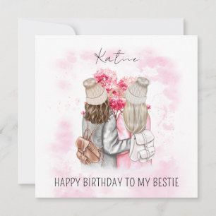 Personalised Love Pink Tree for Bestie Holiday Card