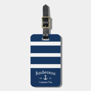 Personalised Luggage Tag - Blue & White Nautical