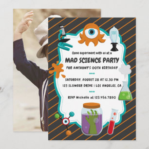 Personalised Mad Science Birthday Party Photo Invitation