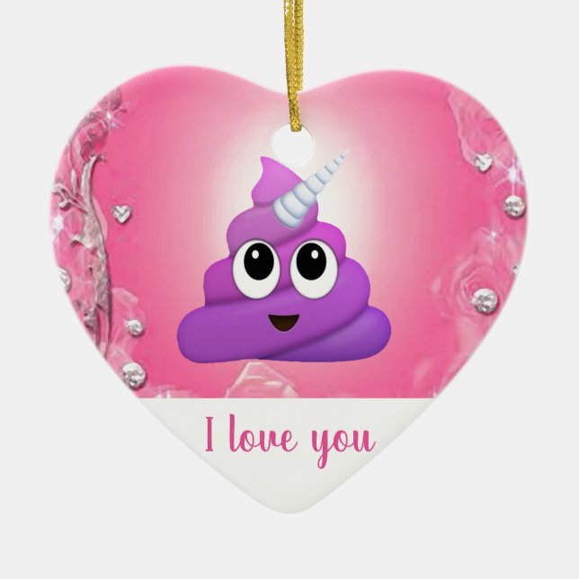 Personalised Magical Unicorn Poop Emoji Ceramic Ornament (Front)