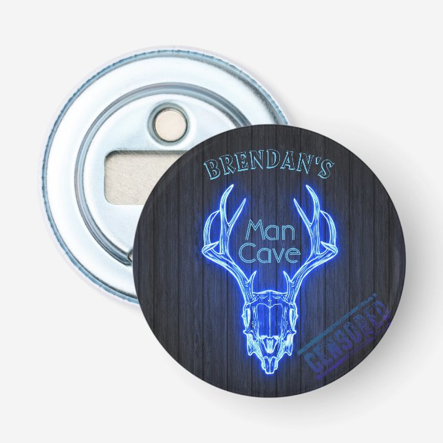 Personalised Man Cave Neon Deer Antlers Cool Bottle Opener (Front)