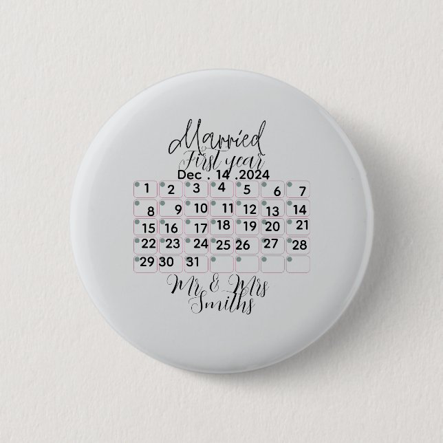 Personalised Married Calendar Date  2 Inch Round Button (Front)
