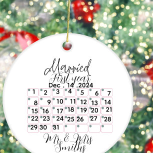 Personalised Married Calendar Date Ceramic  Ornament