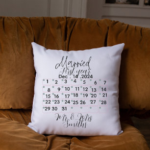 Personalised Married Calendar Date Throw Pillow