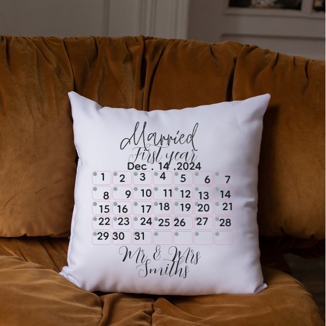 Personalised Married Calendar Date  Throw Pillow (Creator Uploaded)